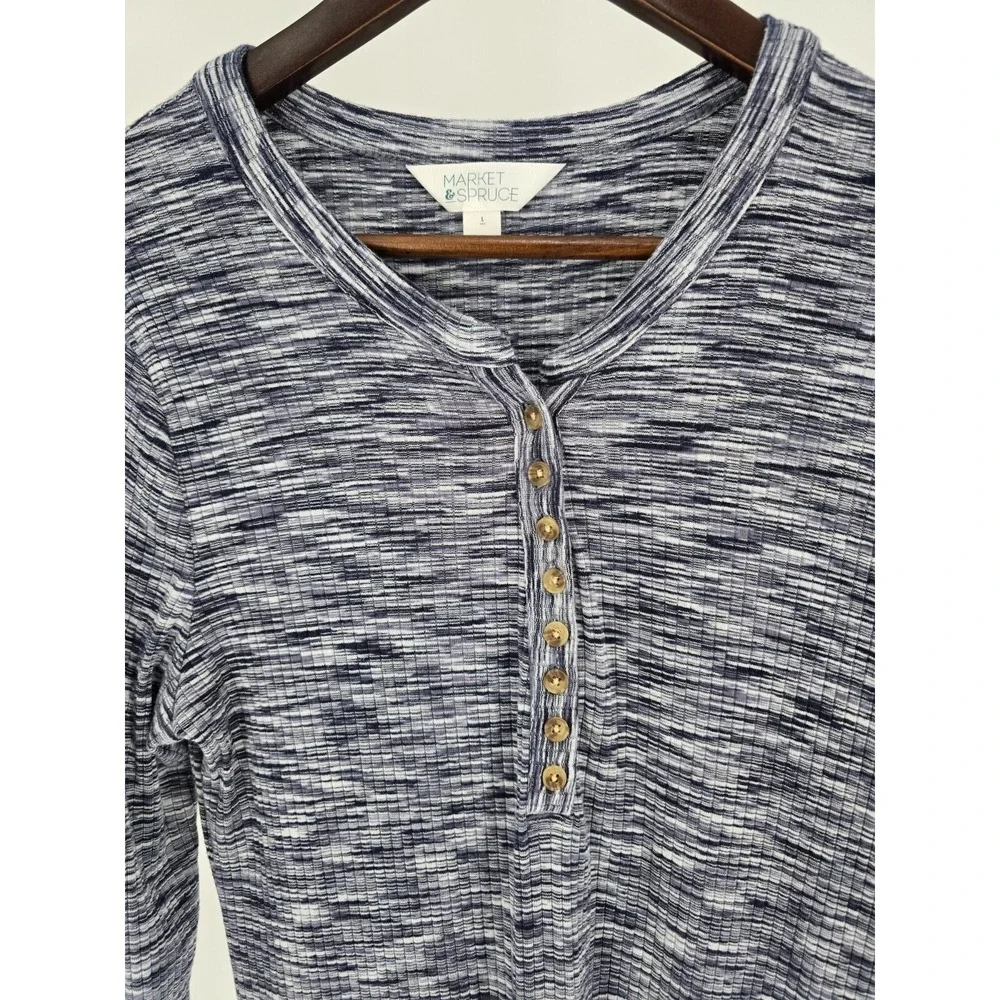 Market & Spruce Womens Long Sleeve Shirt Top Gray Size L Ribbed Vertically‎